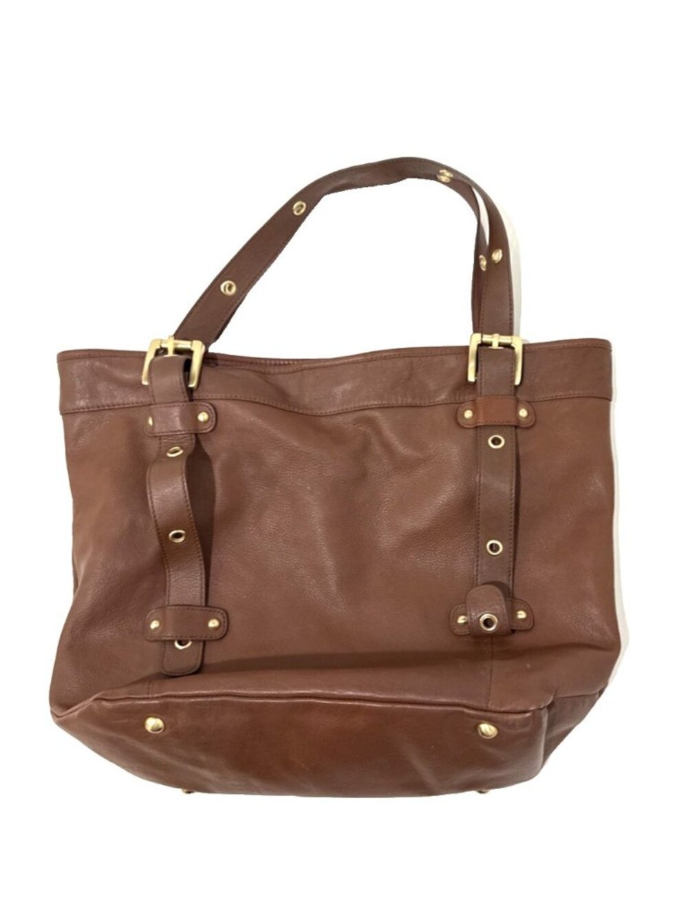 Steven by Steve Madden Brown Leather Shoulder Bag Purse Gold Tone Grommet